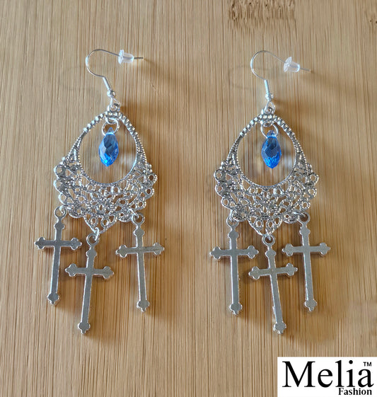 Triple Budded Cross Teardrop Earrings