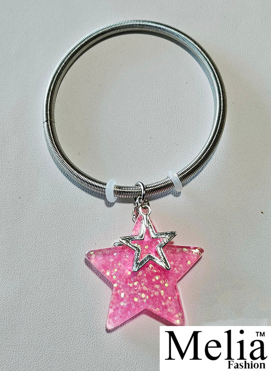 Sparkle Pink Star Stretch Bracelet