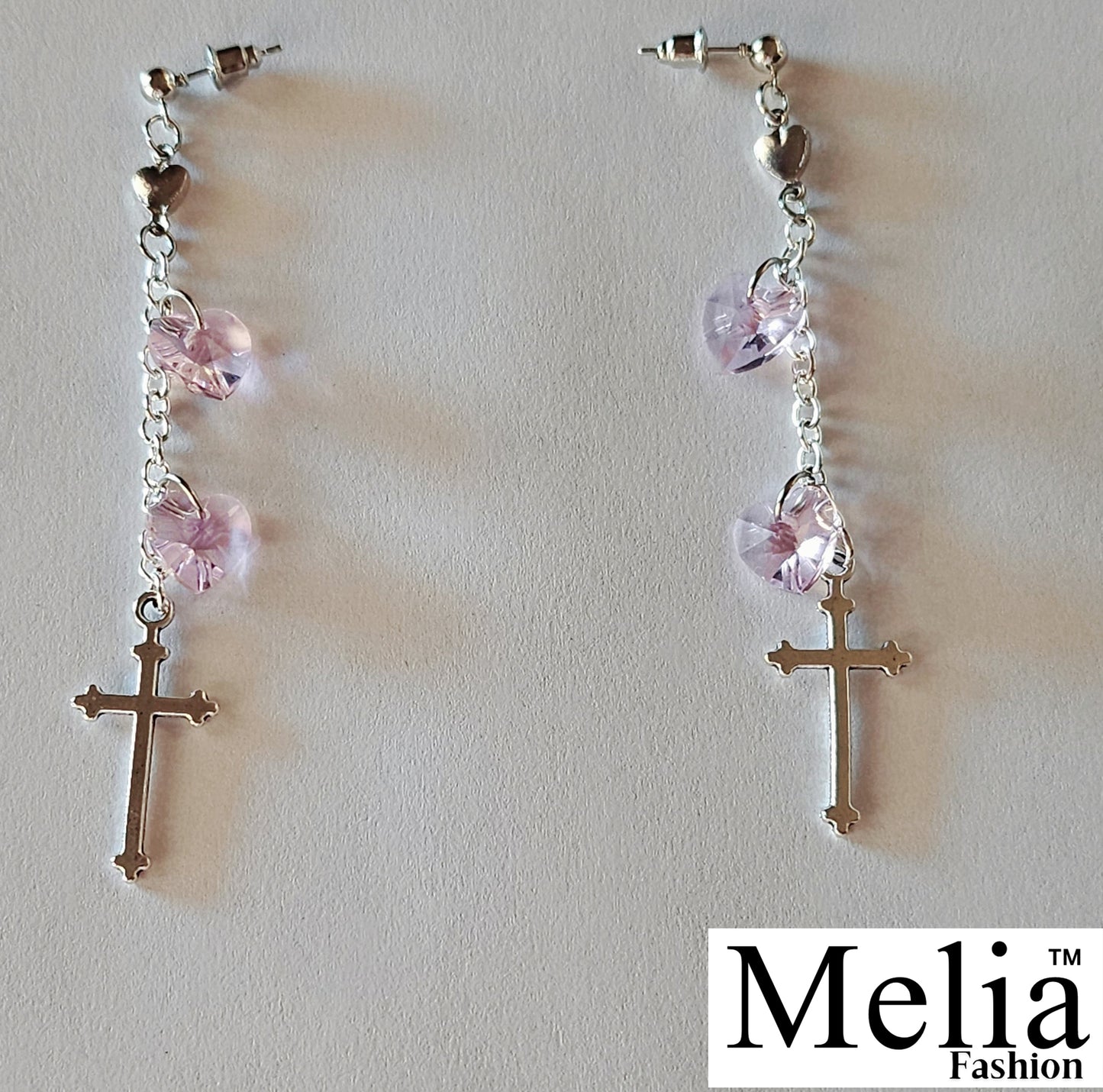 Floating Hearts Cross Earrings