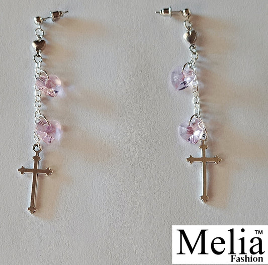 Floating Hearts Cross Earrings