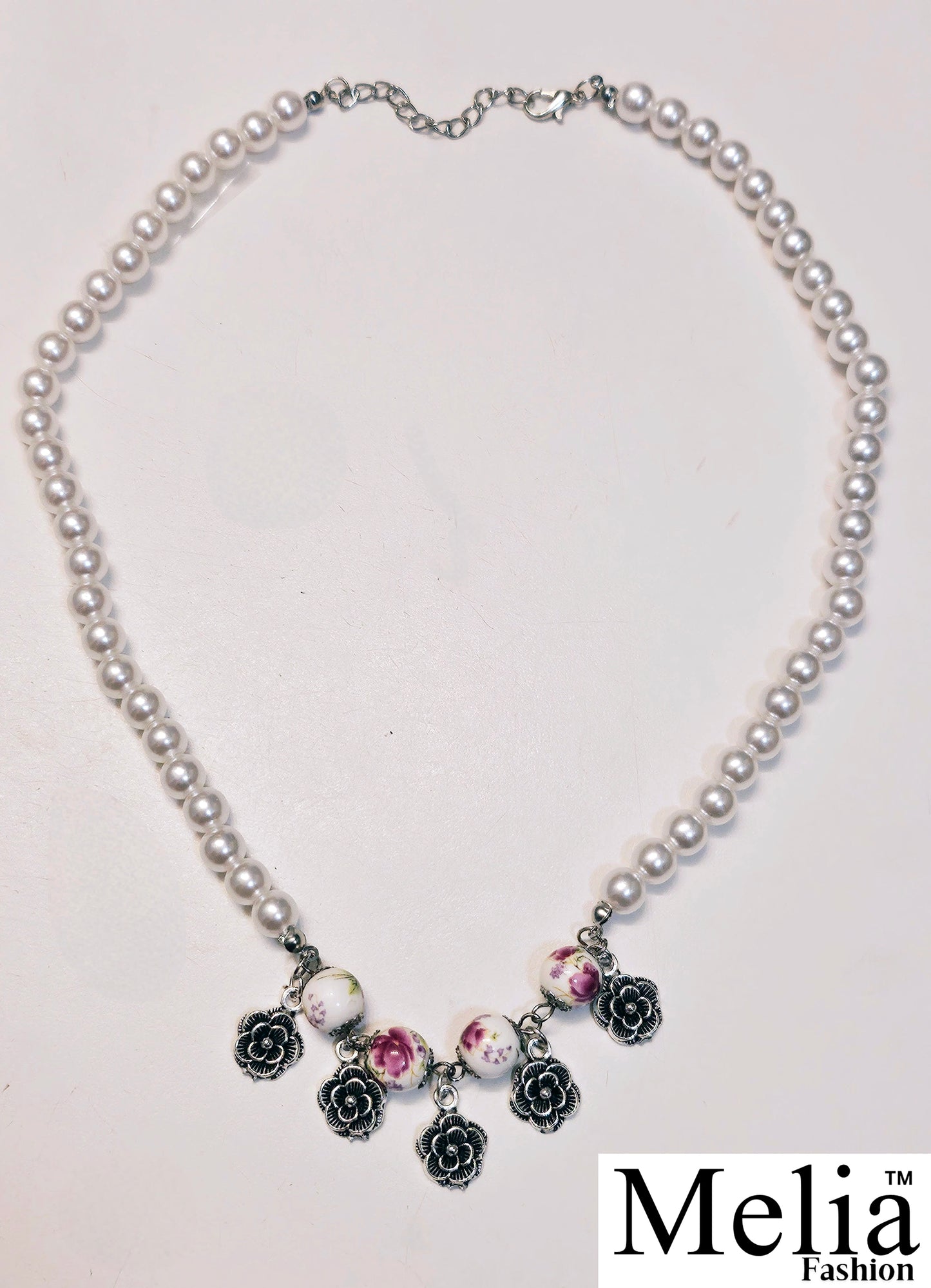 Antique Rose and Pearl Necklace