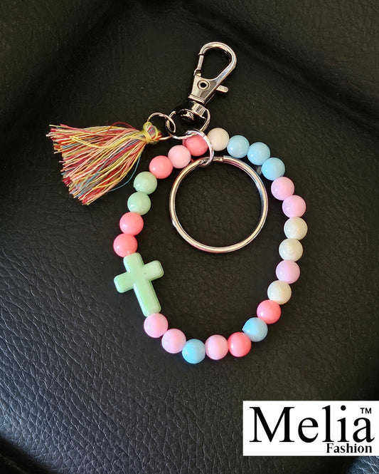 Pastel Cross Beaded Keychain