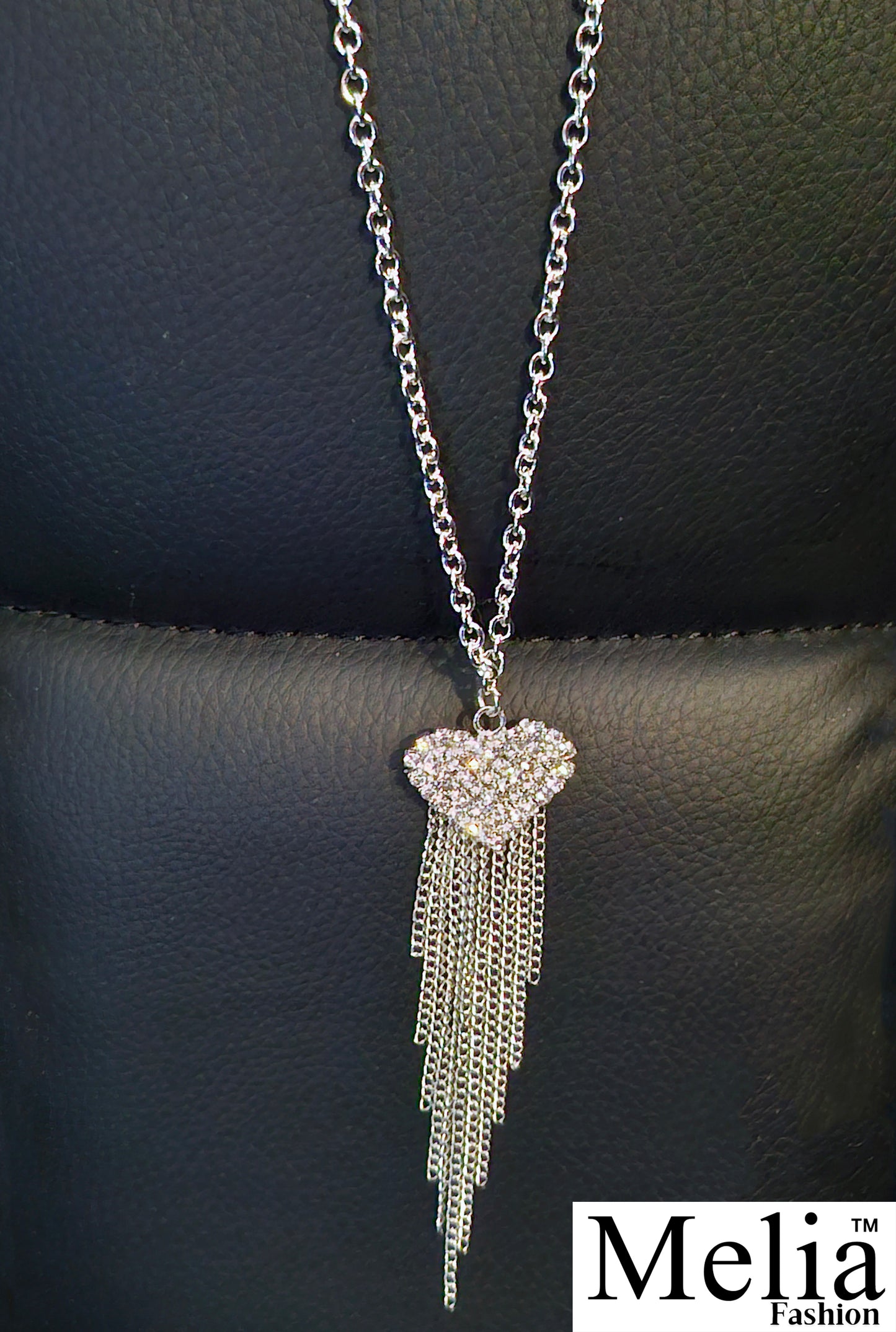 Rhinestone Tassel Heart Necklace